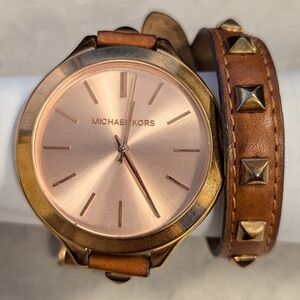 WORKING Rose Gold Michael kors Studded wrap watch Brown leather band